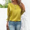 Casual Loose Bat Sleeve Solid Color Round Neck Top for Spring and Summer Women's T-shirts