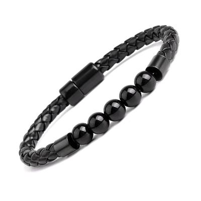New Men 'S Beads Leather Bracelets Braided Leather Cuff Wristband Bead Rope Bracelet For Boys Anxiety For Stress Relief Gift