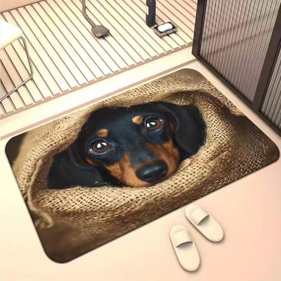 Realistic Animal Floor Mat 3D Optical Illusion Rug Cute Cat Design Entrance Rug Non-slip Dog Doormat for Bathroom Kitchen Living Room Bedroom