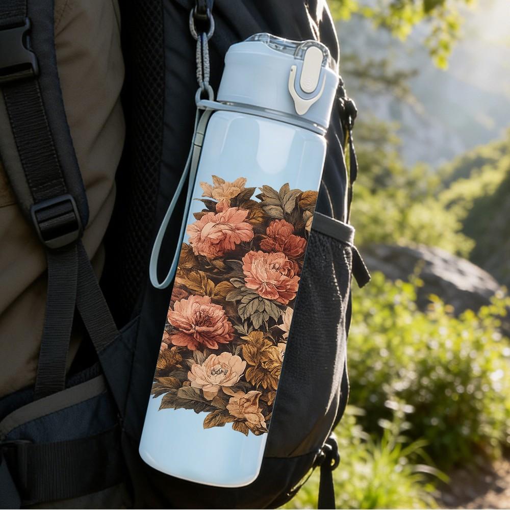 1PC Dried Withered Bouquet 750ml Color Plastic Sports Water Bottle Leakproof Flip Straw Lid Suitable for Sports Office Home Use