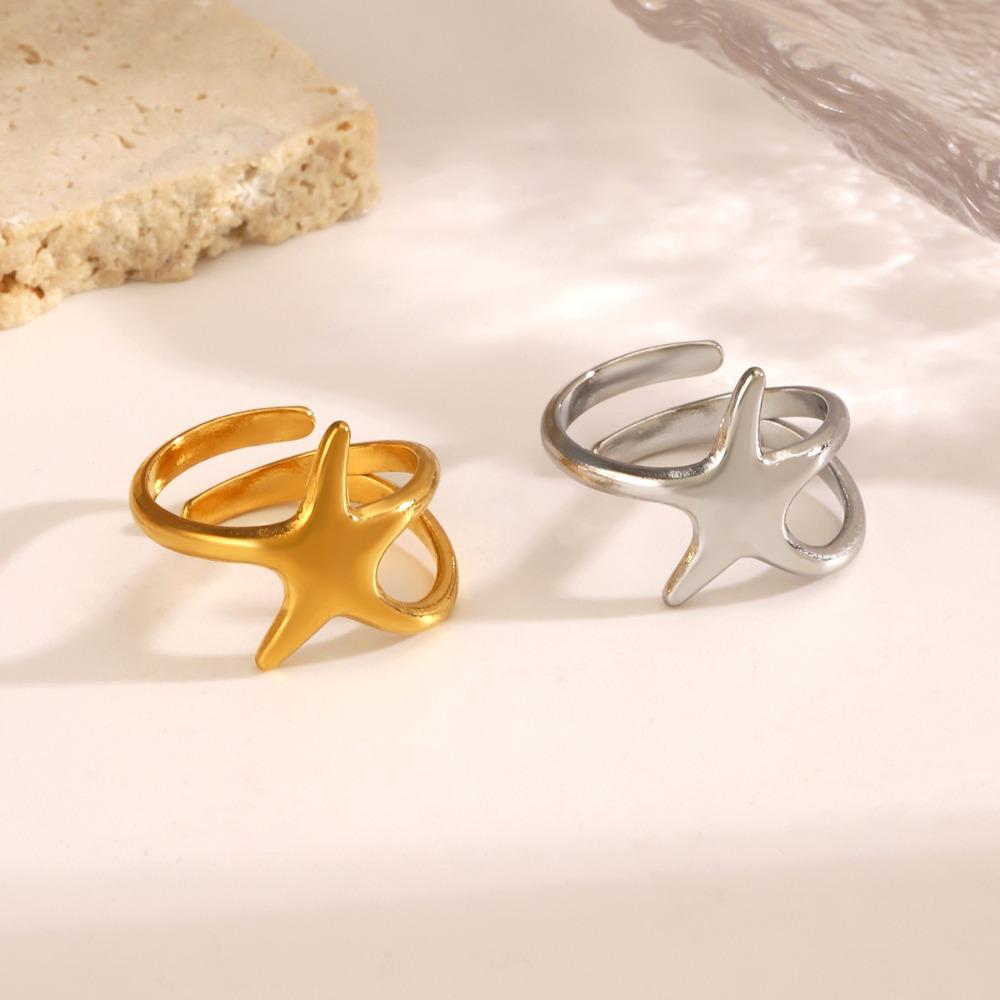 Hip Hop Personality Stainless Steel Five-pointed Star Opening Rings for Women Fashion Simple Finger Jewelry Accessories Gifts