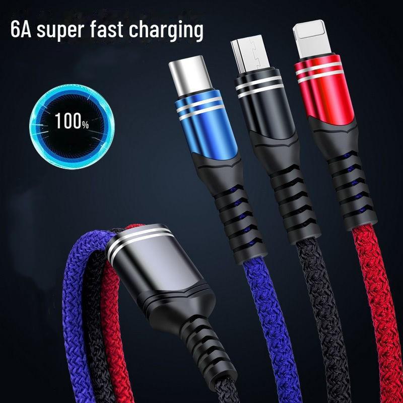 

Новий плетений кабель для передачі даних 3-в-1 із надшвидкою зарядкою 6A для пристроїв Android, Type-C та Apple Bag packaging