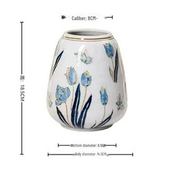 Fu Lu Shuang Quan Hand-painted Ceramic Gourd Vase - Underglaze Porcelain Ornament for Living Room or Entrance.
