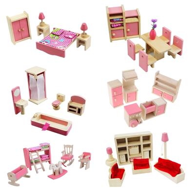 Miniatur Möbelmodell Puppenhäuser Schlafzimmer Wohnzimmer Küche Esszimmer Zubehör Realistisches Spielset 1:12
