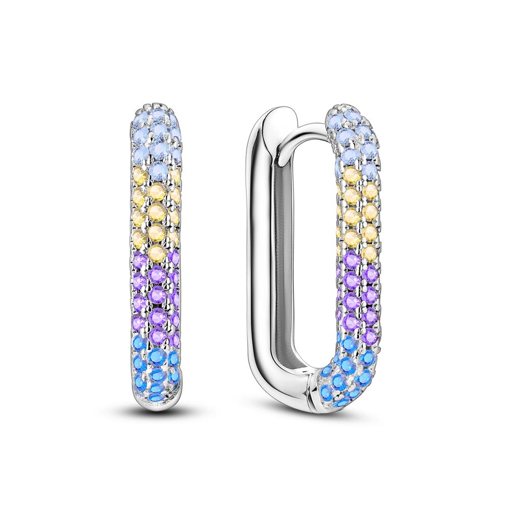 925 Silver U Shaped Inlay CZ Zircon Hoop Earrings Geometry Line Simple Women Girl Evening Party Brithday Gifts Jewelry