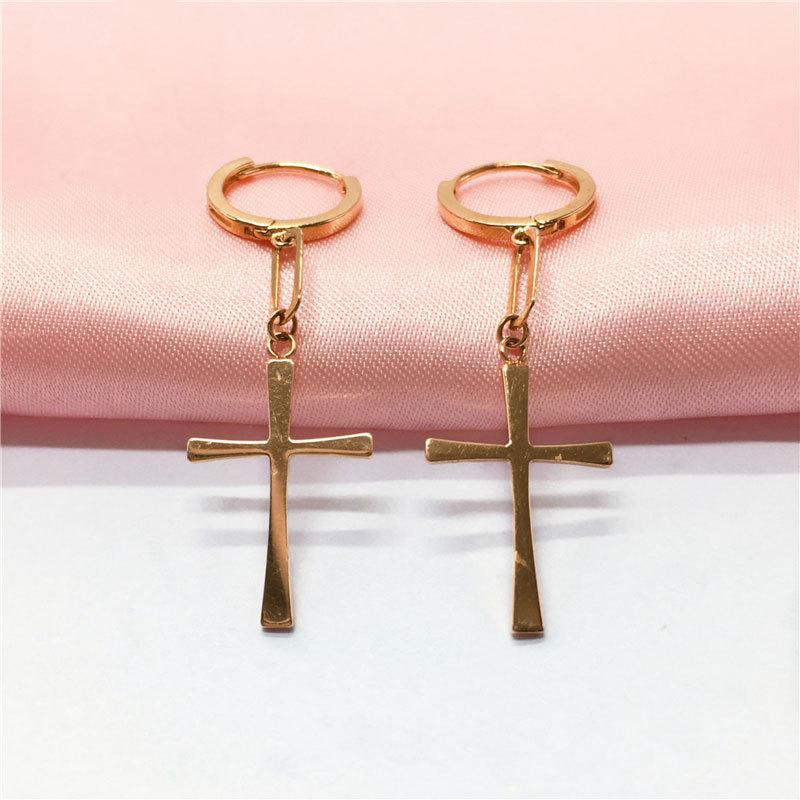 Exquisite Rose Gold-Plated Cross Earrings Russian Purple Gold Simple Women S Exquisite Temperament 585 Colored Gold Earrings