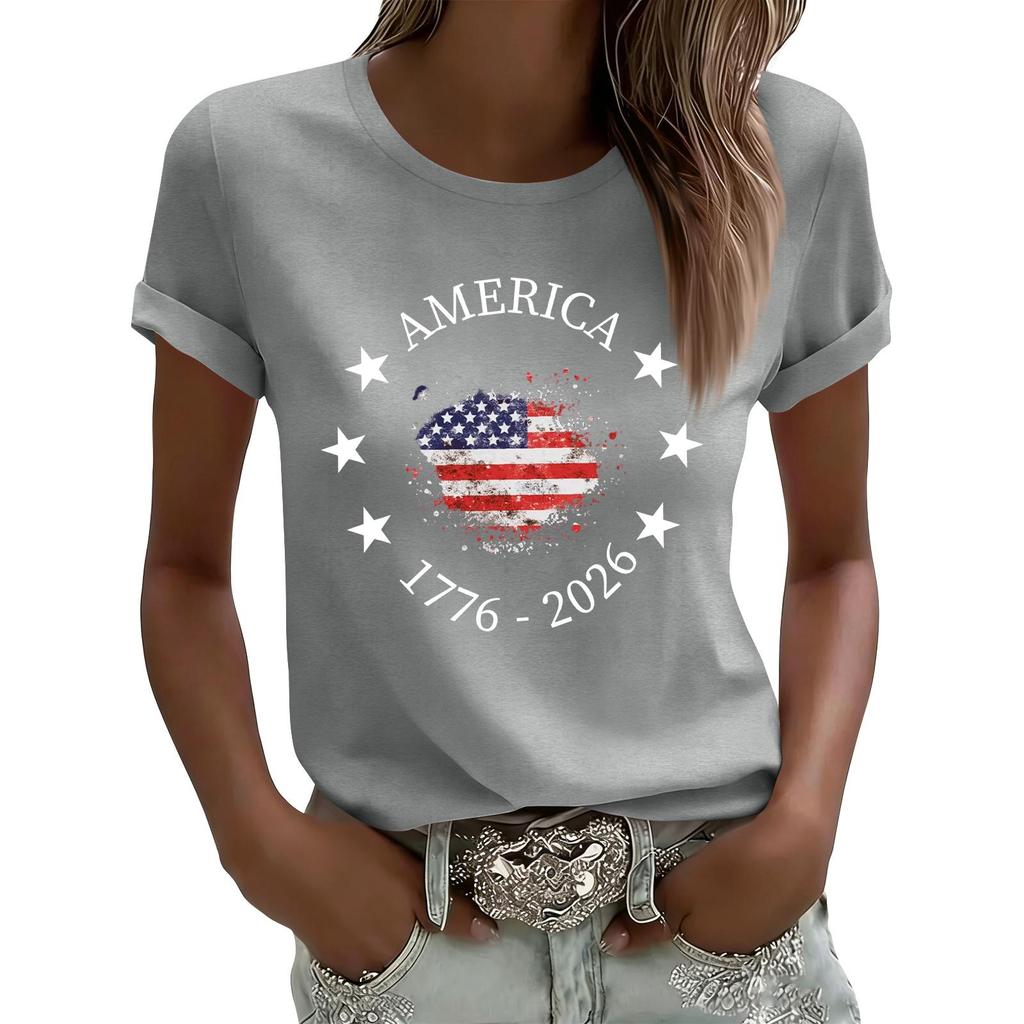 Women's Casual Printed T-Shirt Round Neck Pullover Short Sleeve Top