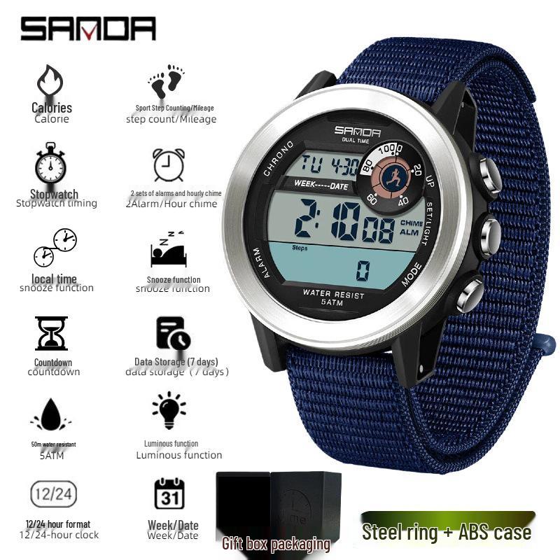 Sanda Multifunction Teen Sports Watch: Calorie Counter, Single Display, Pedometer, Waterproof.