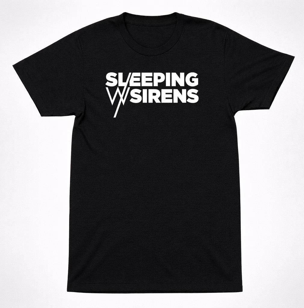 Sleeping With Sirens Text Logo T-Shirt Black White Post-Hardcore Band Tee XL