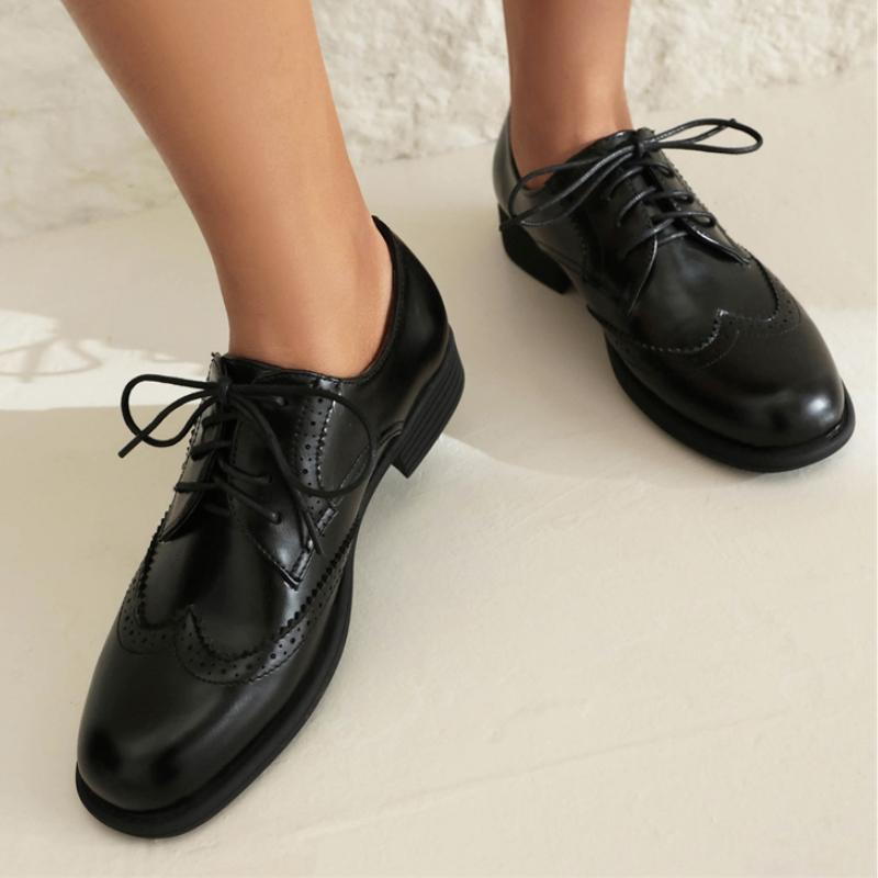 Elegantní dámské mokasíny na nízkém podpatku Nová móda 2025 Šněrovací Černé Hnědé Béžové Boty Oxford na podpatku Společenské Dámské Velká velikost 45