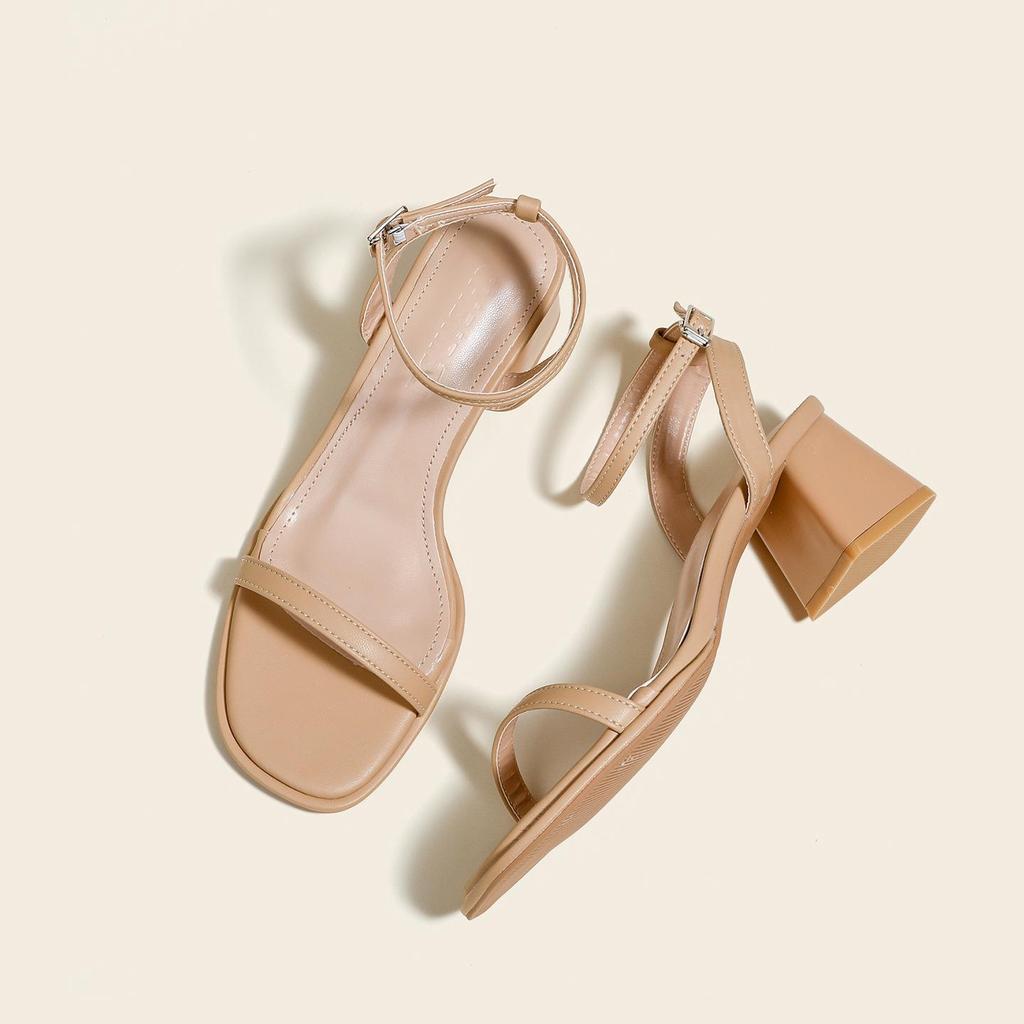 Women's Chunky Heel Backless Peep-Toe Sandals - Soft Sole, Single Strap, Fairy Style, Comfortable Summer Footwear
