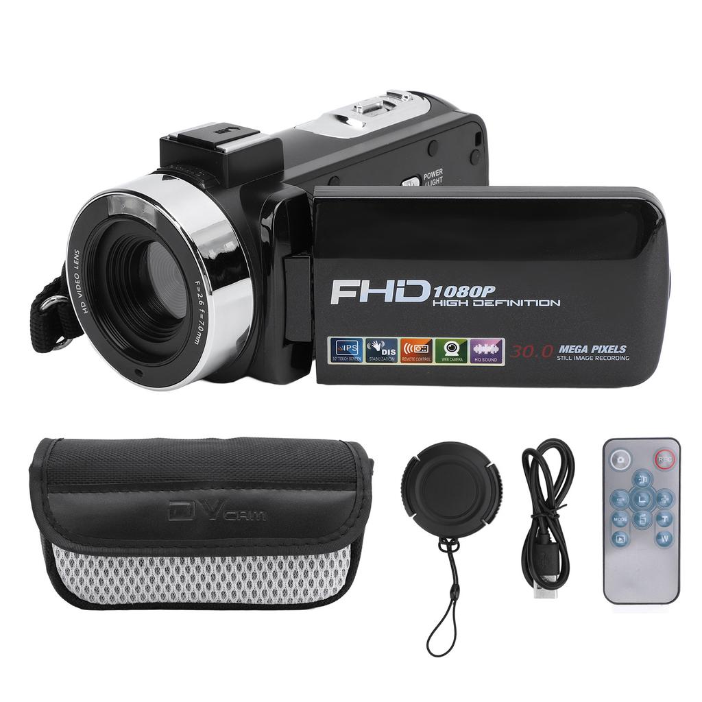 Video Camera 3 Inch Color IPS Rotation Screen 1080P 30FPS 30MP 18X Digital Zoom Remote Control Camcorder for Wedding