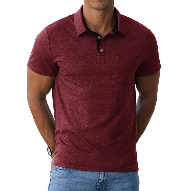 Summer Polo-neck Casual Fashion Pullover Tee Male Short Sleeve Patchwork All-match Top Men Pocket T-shirt