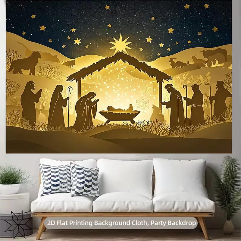 Christmas Nativity 2D Backdrop, Holy Night Jesus Birth Silhouette Photography Background