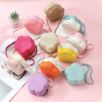Fashion Flower Woven Crossbody Bag Children's Straw Shoulder Bags Bicolor Beach Bag Coin Purse Hat Shape Bag