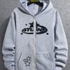 Herenmode Trend Creatief Element Bedrukt Rits Hoodie, Kangoeroezak, Herfst en Winter Lange Mouwen Casual Losse Top