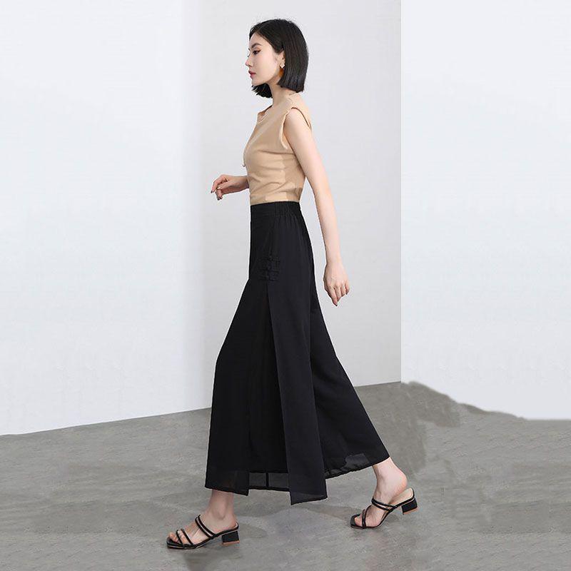 G Women's High Waist Chiffon Wide-Leg Pants - Summer 2024 Split Straight-Leg, Slim, Loose, Seven To Nine Points.
