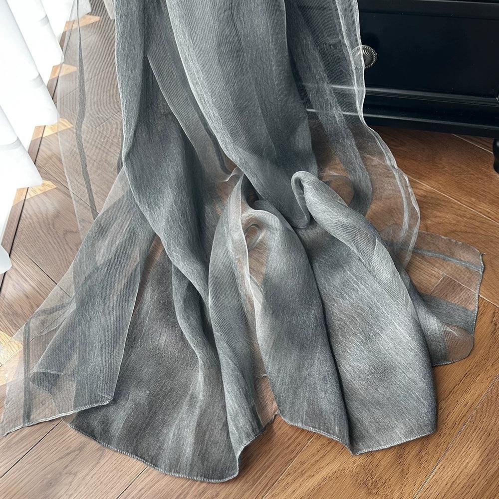 Solid Color Mulberry Silk Scarf Long Length Sunscreen Silk Scarf for Women Decoration Water Wave Pattern Scraves and Shawls