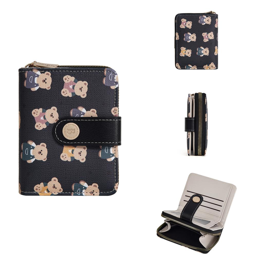 New women's short wallet women's high-end student cartoon bear pu wallet fashion zipper small wallet women