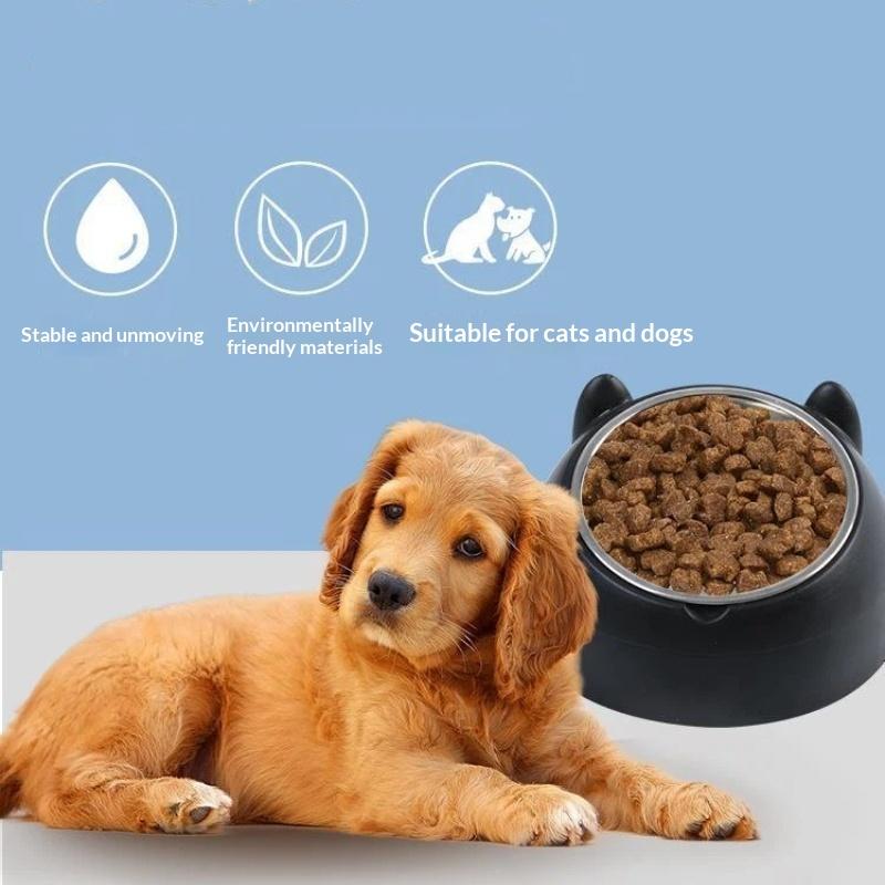 Cat Ear Shaped Elevated Stainless Steel Pet Bowl Non-Slip Scratch Resistant Feeder for Small Cat Dog Food Water