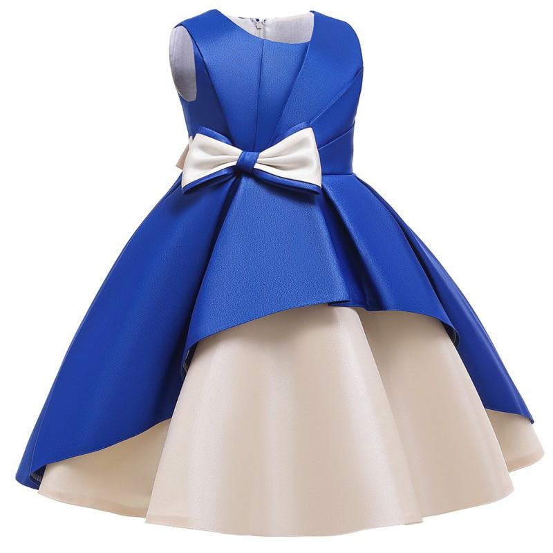 Girls Piano Performance Dress Elegant Satin Patchwork Princess Gown Kids