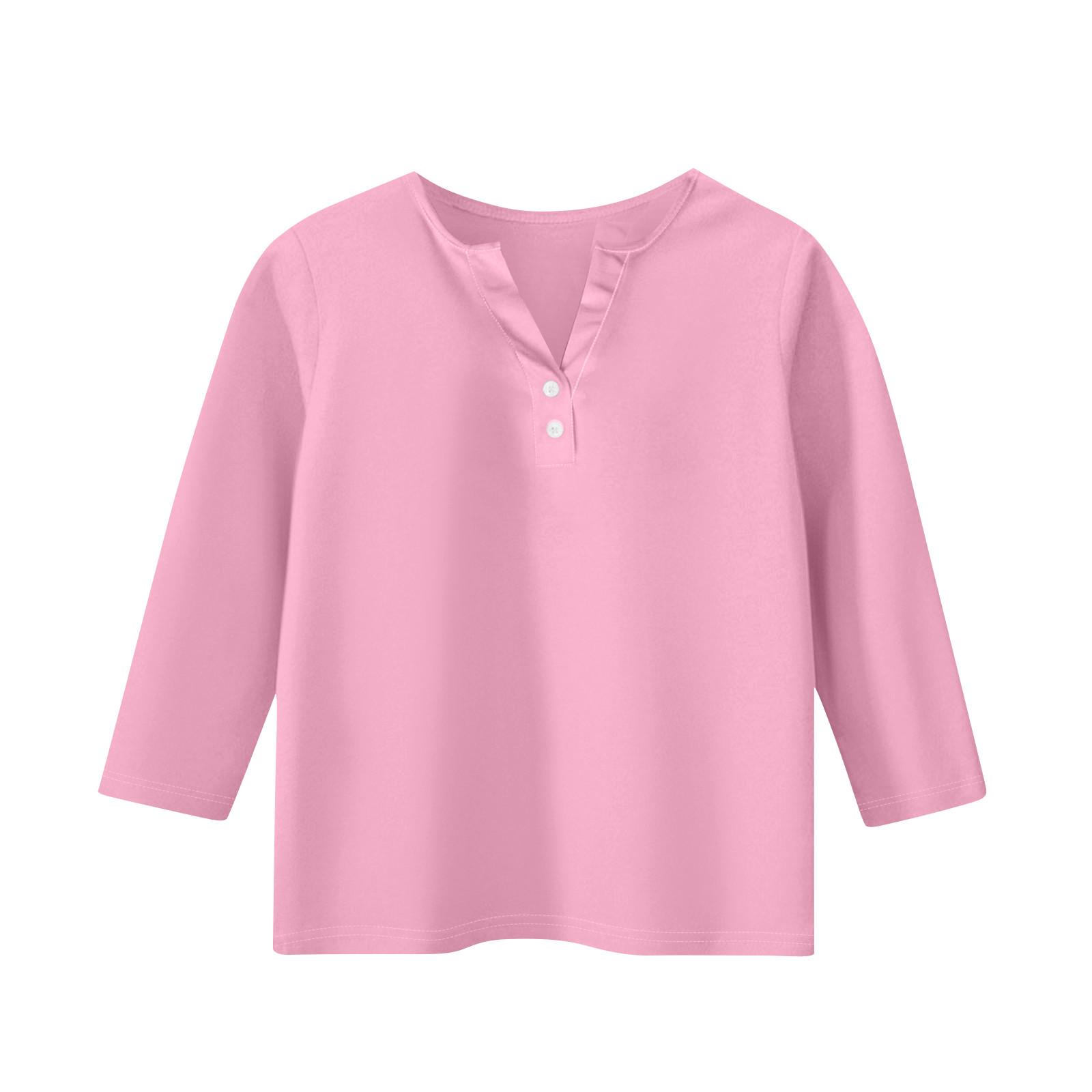 

Детская футболка с рукавом 3/4, повседневная футболка с принтом, круглый вырез, блузка-пуловер 160 розовый