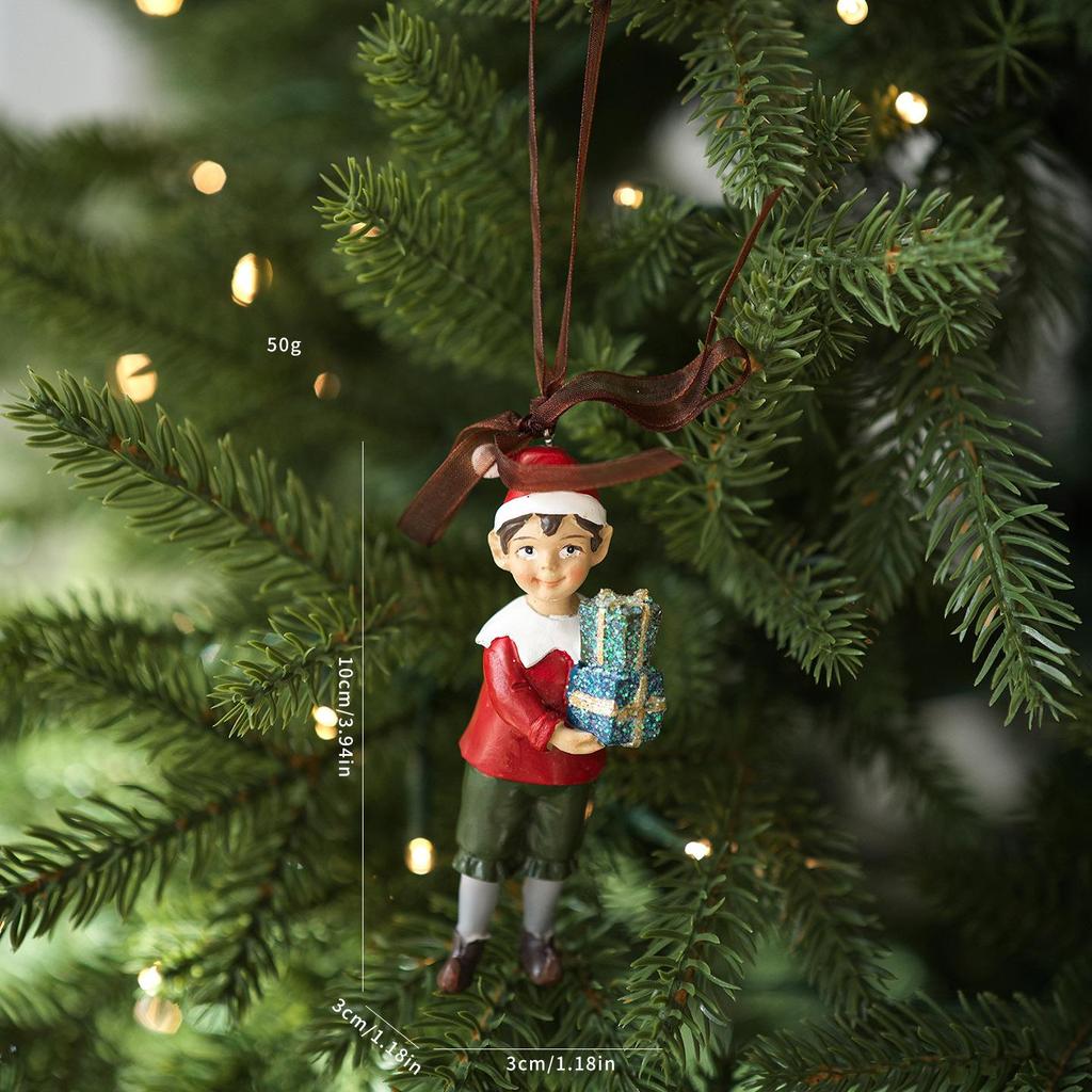 Retro-Style Elderly Boots, Snowman, & Bells Christmas Tree Hanging Decoration Resin Pendant Wreath