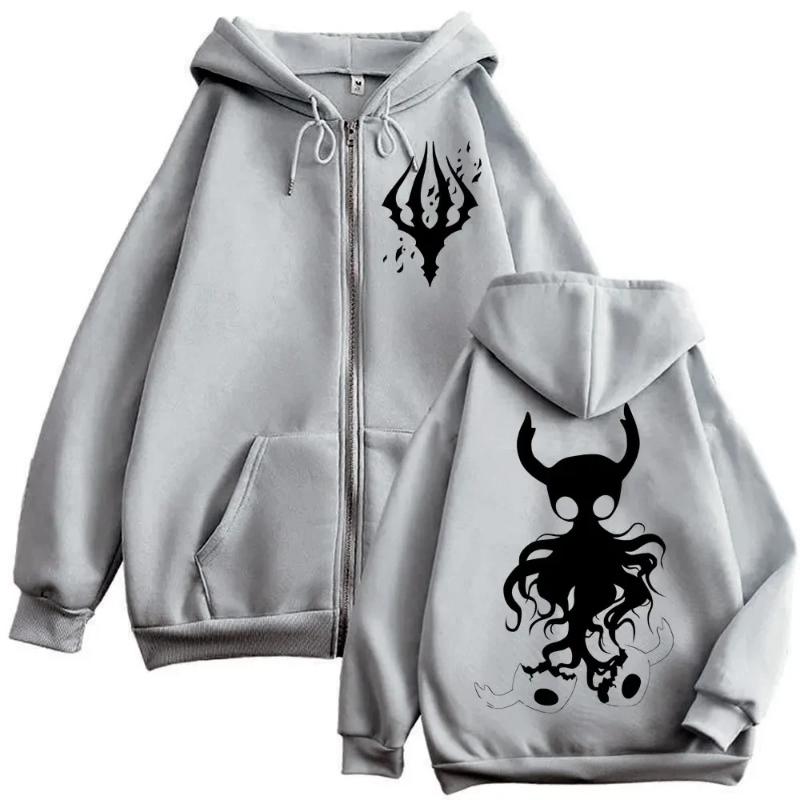 Limitierte Hollow Knight Spiel Grafik Reißverschluss-Hoodies Gothic Vintage Zip Up Kapuzenpullover Herren Damen Mode Lässige Pullover
