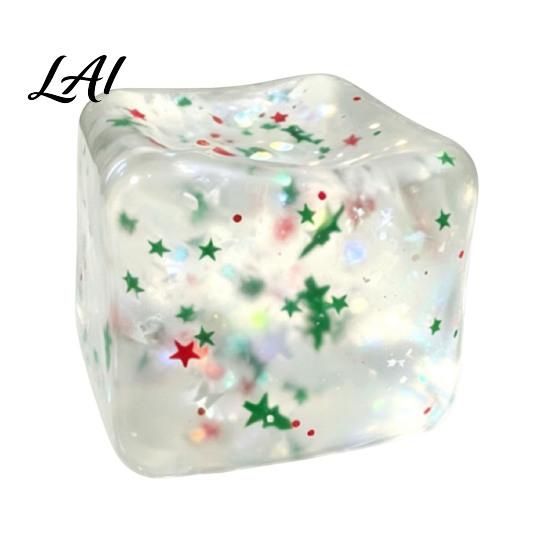 Ice Cube Squeeze Toy Christmas Toy Confetti Filled Stress Relief Portable Toys Slow Rebound Clear for Anxiety Reduction Stocking Stuffers