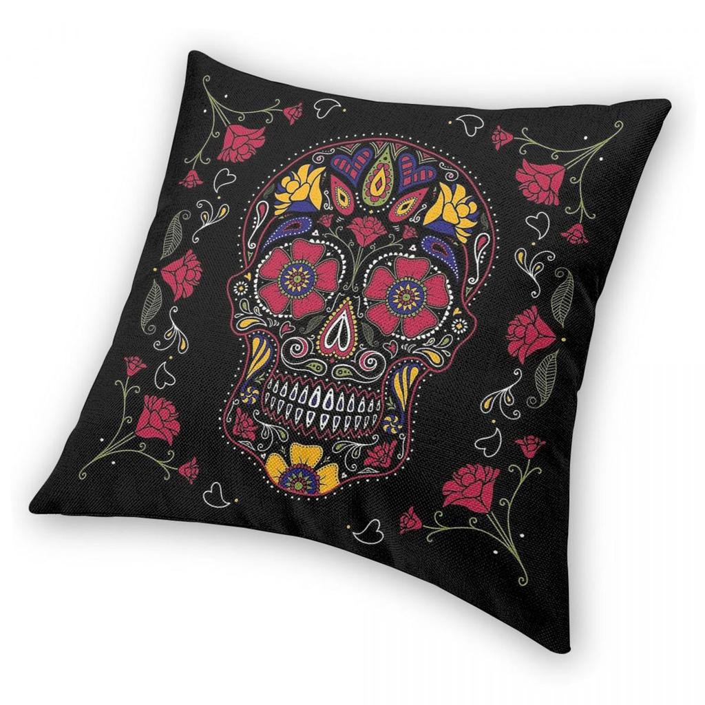 Day Of The Dead Sugar Skull Dark Pillowcase Polyester Linen Velvet Creative Zip Decor Pillow Case Home Cushion Cover