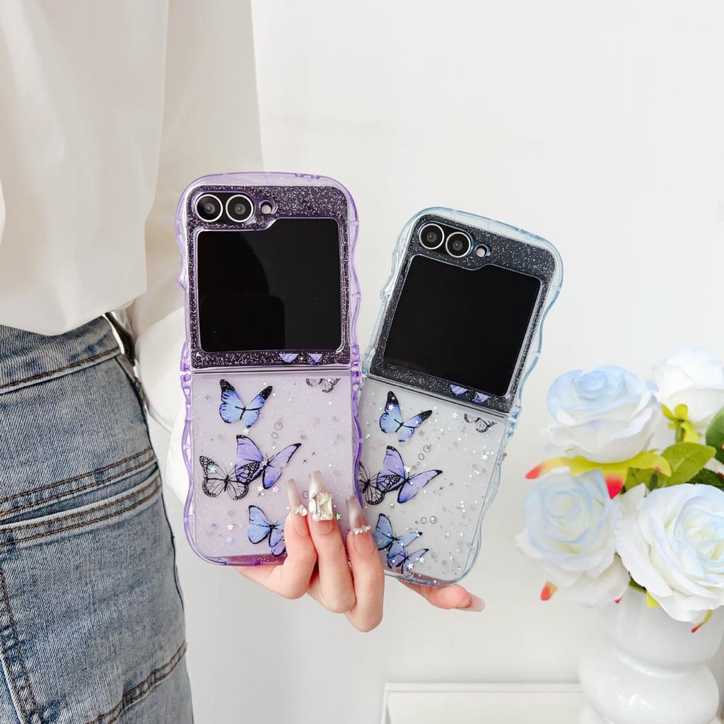 Samsung Folding ZFLIP6 Mobile Phone Case Glue Glitter Powder Wave Zflip5 Folding Anti Fall Protection Case