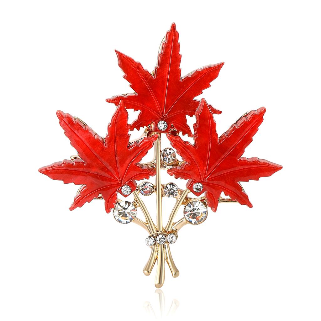 New Retro Alloy Acrylic Three Leaf Maple Leaf Brooch Fashionable High-end Women's Clothing Chest Flower Accessory