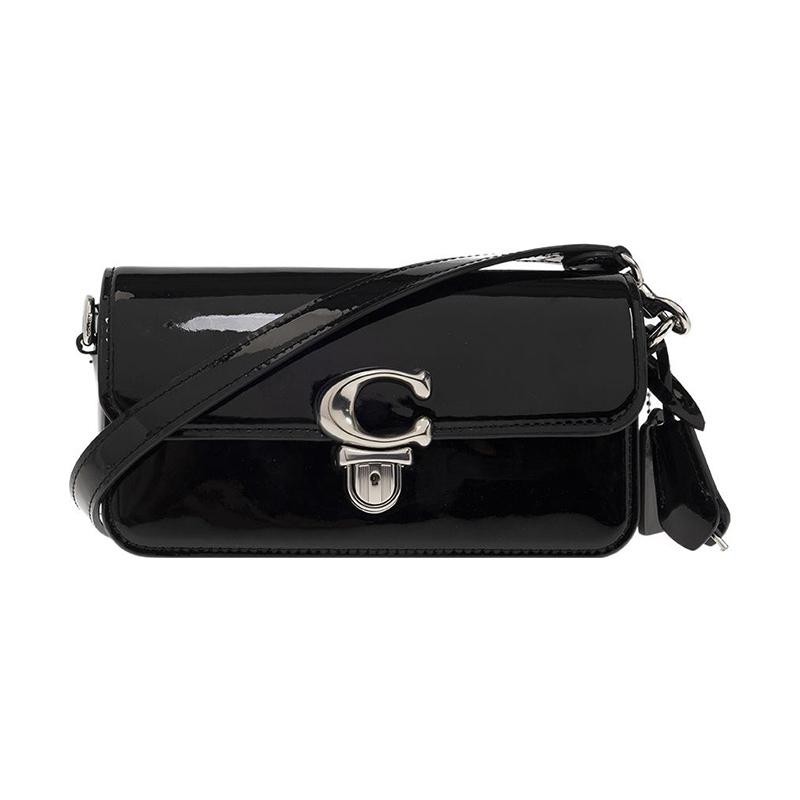 Coach Studio 20 Solid Color Detachable Shoulder Strap with Push Button Flip Closure, Cow Leather, Hand-held Crossbody Shoulder Bag, Women's Black