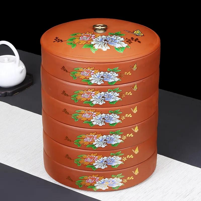 Tea Cake Storage Box Multi-Layer Ceramics Sealed Tank Snack Storage Case Elegant Printing Tea Caddy  Nut Coffee Bean Organizer