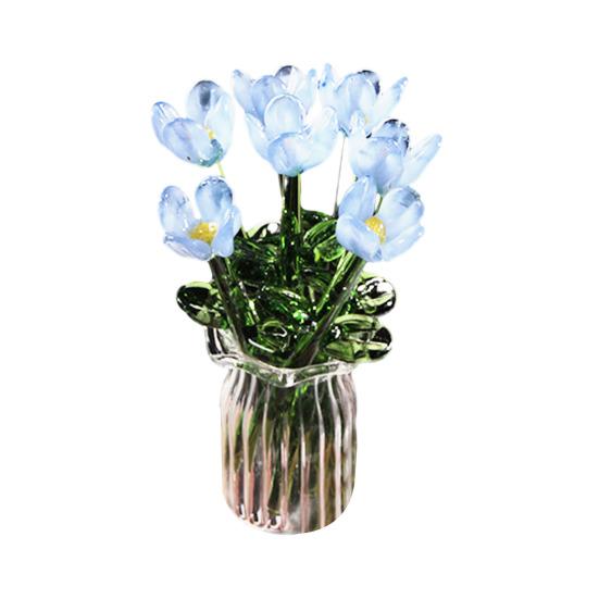 Glasblumenstrauß mit Vase Handgeblasene Mini-Blumendekoration Haus Wohnzimmer Handgefertigter Simulations-Blumenschmuck mit Stiel