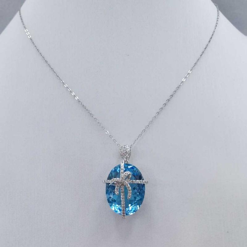 Přívěsek SACEGEMS 15*20mm Přírodní švýcarský modrý Topaz Přívěsek 925Sterling Silver Náhrdelník pro ženy Každodenní párty Jemný šperkový dárek