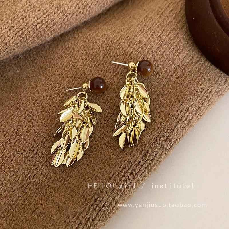 

Maillard Серьги-кисточки с тигровым глазом и колосьями пшеницы Женские весенне-летние серьги премиум-класса Квадратные серьги для круглого лица