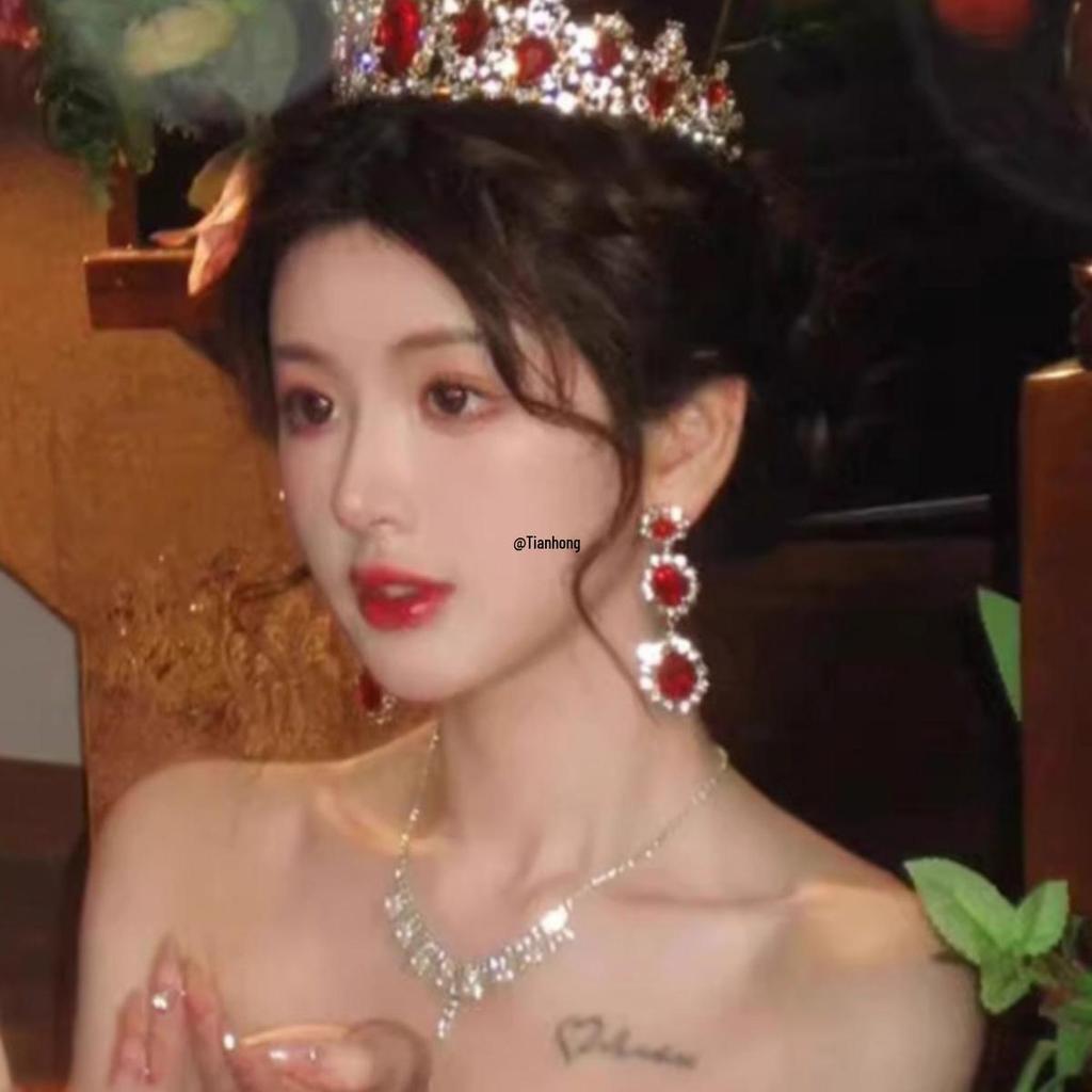 Elegant Ruby Crown Headpiece with Earrings for Brides, Birthday Princesses, and Evening Events