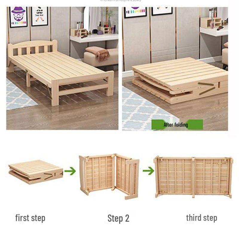 Solid Wood Folding Bed: Sturdy, Compact Single Bed for Adults/Rentals/Home Use