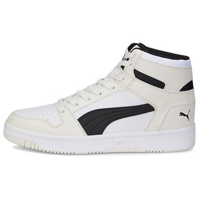 Rebound Layup Leather Mid-Top Retro Basketball Shoes Unisex Sneaker Black White 369573-30