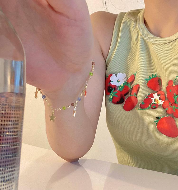 Colorful Crystal Beaded Star Bracelet, Girls' Design Sense, Student Simple Jewelry, Summer Cool Accessories