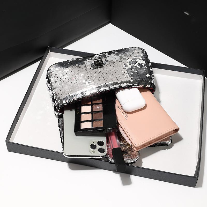 New Sequin Fashionable Chain Bag Portable Cross Chain Small Square Bag New Crossbody Bag Trendy Single Shoulder