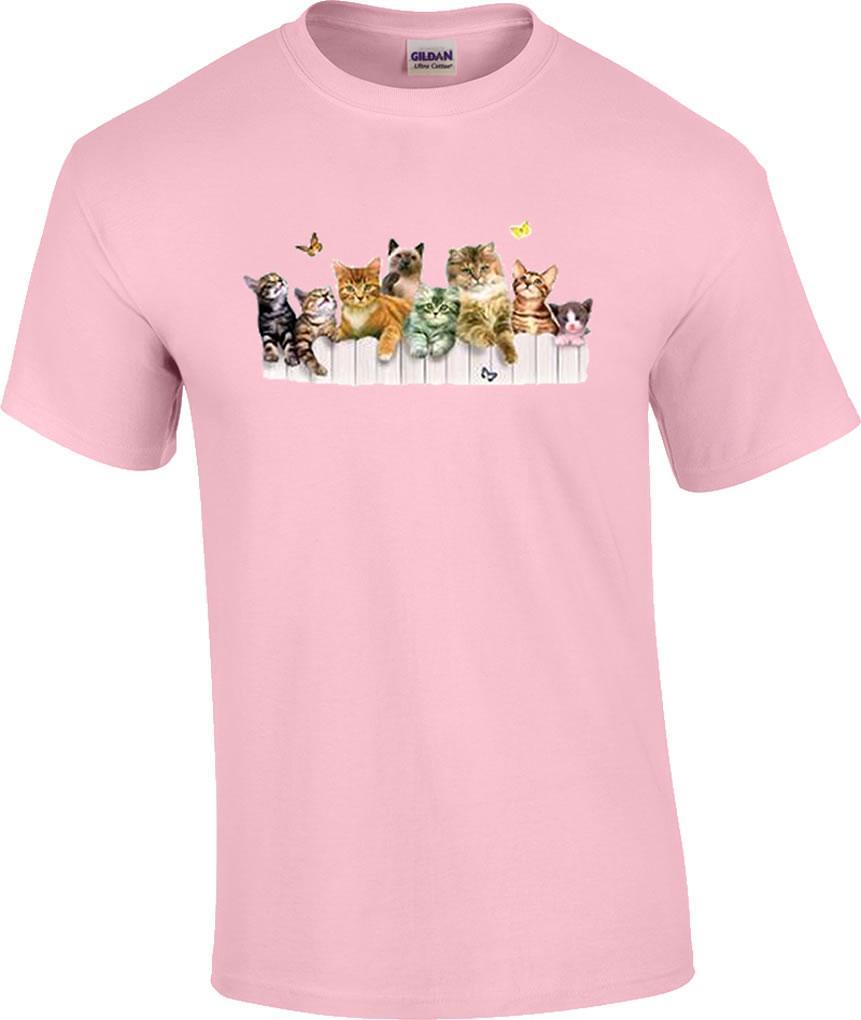 Cute Girl s Club Cats on Fence Kitty Cat Kitten T-Shirt S