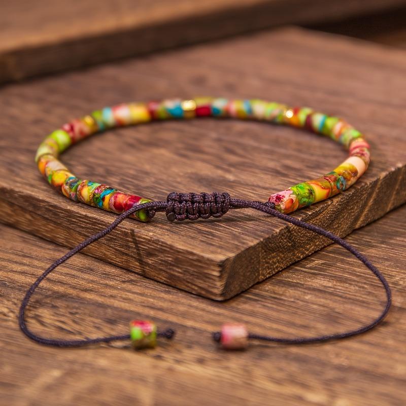 Bohemian Style Natural Stone Bracelet-multicolor Gemstone Beads and Elastic Streaming Jewelry, All-season Color Beaded Design