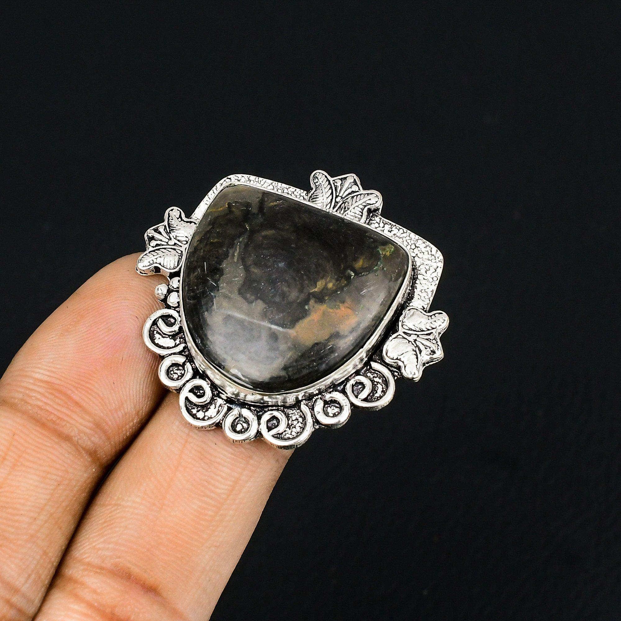 Birthday Gift For Her Natural Gabbro Jasper Solitaire Ring Size 7 925 Silver 7
