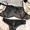 Sexy Lace Flower Embroidery Lingerie Set for Women French Ultra-thin Mesh Transparent Bra Detachable Decoration Chain Underwear