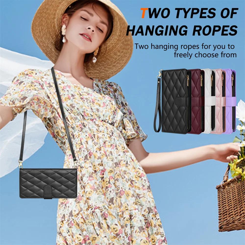 Wrist Strap Crossbody Phone Case for IPhone 16 15 14 11 13 12 Mini X XR XS Pro Max 8 Plus Wallet with Card Holder Leather Cover