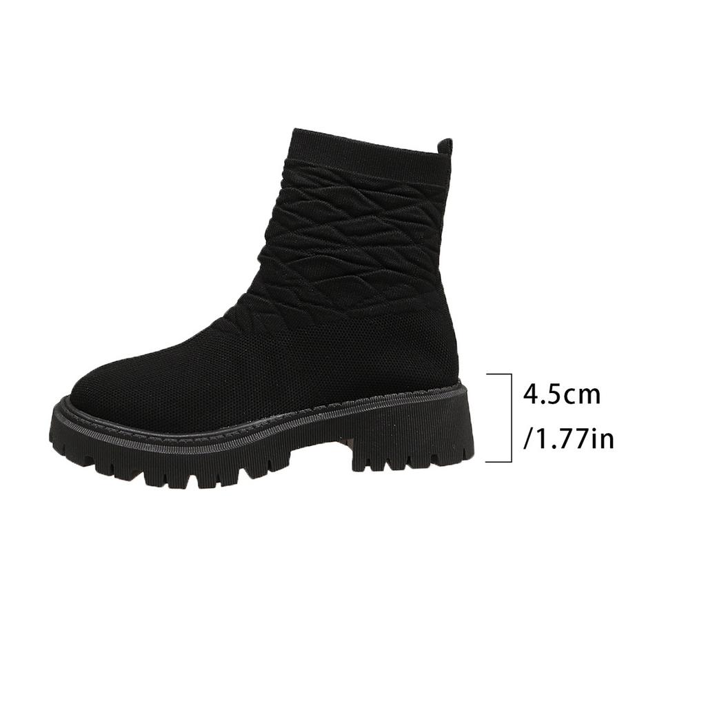 Autumn New Fly-woven Socks and Boots Women's Large-size Thick-soled Solid-color European and American Casual Martin Boots