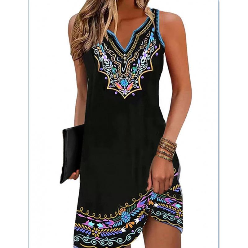 Summer New Printed Suspender Women's Fashion and Comfortable V-Neck Sleeveless Dress