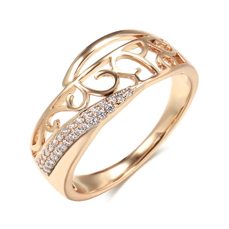 Rose Gold Color Wedding Ring For Women Ethnic Hollow Flower Natural Zircon Accessories Trend Daily Vintage Jewelry